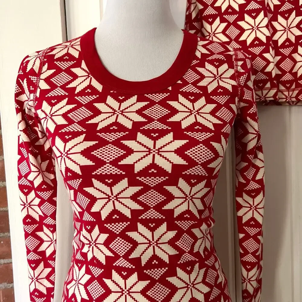 Hanna Andersson Adult Scandi Snowflake Long John Pajama Top M & XS Bundle 2
